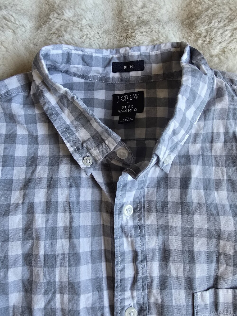 J. Crew Light Blue and White Checker Slim Long Sleeve Button-Down Shirt